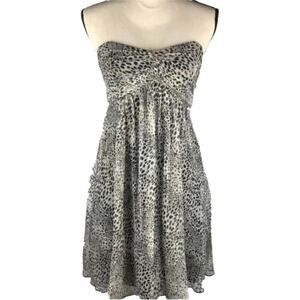 Express SILK Strapless EMPIRE Dress Waist Womens Size 4 Midi Animal Print